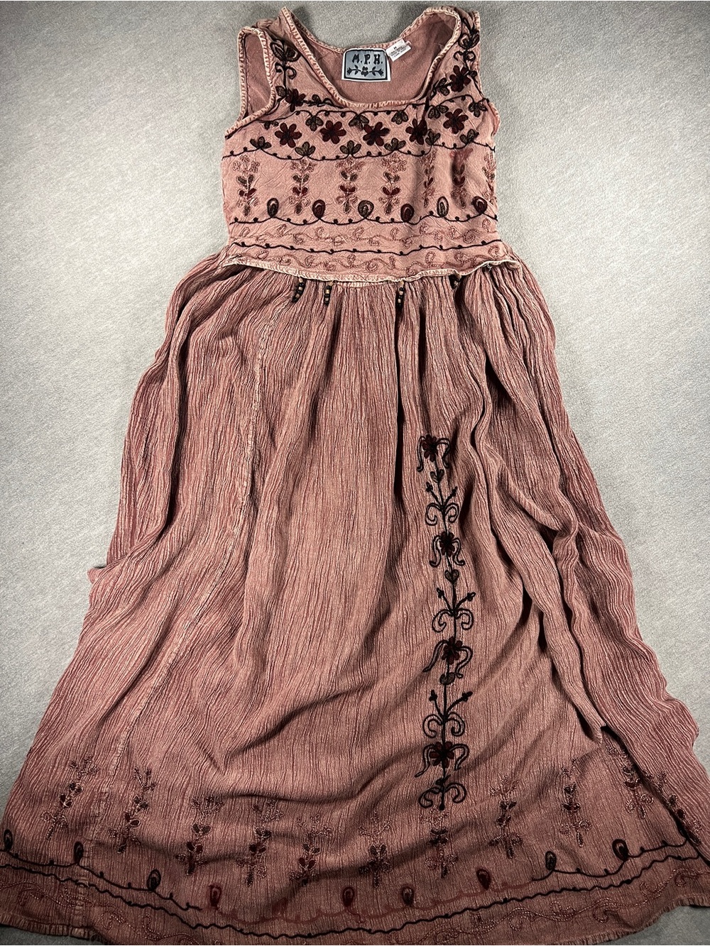 Vintage M.P.H. Embroidered Sleeveless Maxi Dress - Dusty Mauve